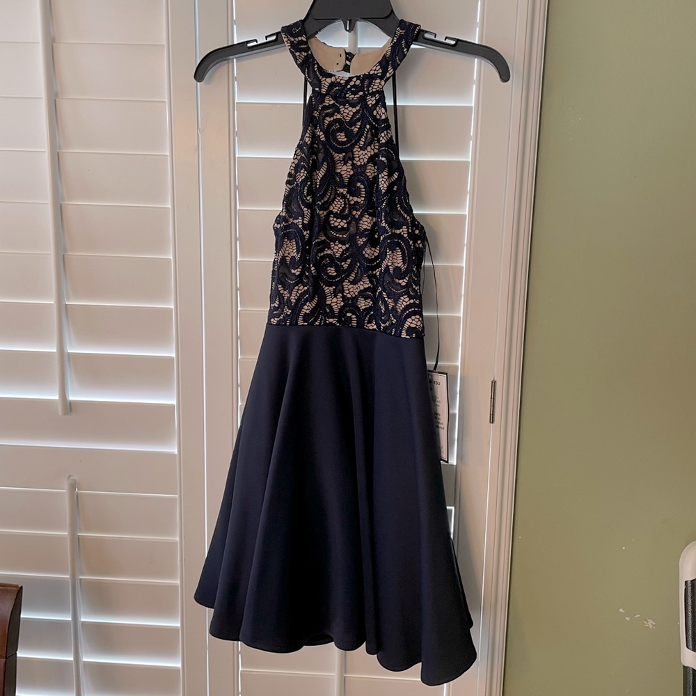 Red Navy blue/tan halter Homecoming or party dress. Never worn.  Size 1/2